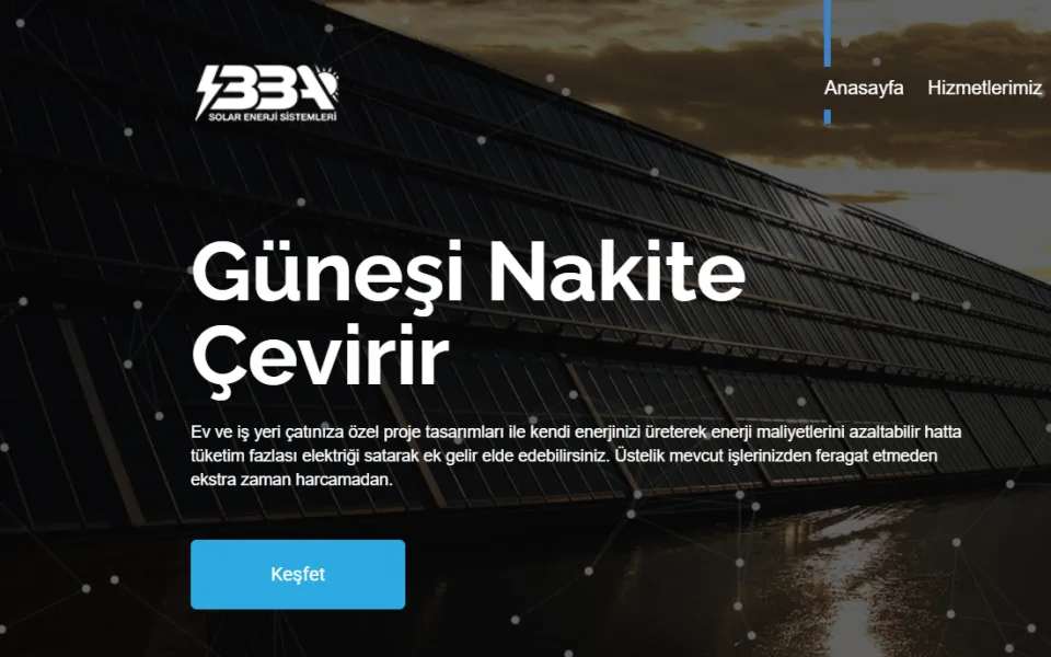 BBA Solar Enerji web sitesinin ana sayfası