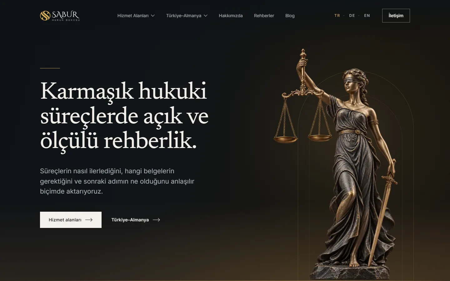 Sabur Hukuk Bürosu web sitesinin ana sayfası